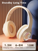 Beige Bluetooth 5.2 Headphones - Foldable, Adjustable Headband, TF Card