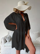 Black Summer Beach Cover-Up- Bamboo Cotton Sun Protection Cardigan