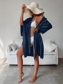 Navy Blue Summer Beach Cover-Up- Bamboo Cotton Sun Protection Cardigan