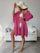 Rose Red Summer Beach Cover-Up- Bamboo Cotton Sun Protection Cardigan