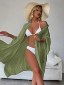 Military Green Summer Beach Cover-Up- Bamboo Cotton Sun Protection Cardigan