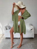 Military Green Summer Beach Cover-Up- Bamboo Cotton Sun Protection Cardigan