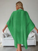 Green Summer Beach Cover-Up- Bamboo Cotton Sun Protection Cardigan