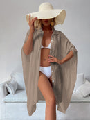 Dark Khaki Summer Beach Cover-Up- Bamboo Cotton Sun Protection Cardigan