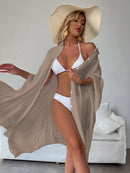Dark Khaki Summer Beach Cover-Up- Bamboo Cotton Sun Protection Cardigan