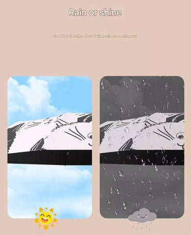 Black Cat With Flowers Outside Cute Cartoon Umbrella - Sun/Rain Umbrella