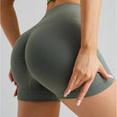 Grass Green Gray Yoga Shorts - Seamless, High Waist, Tummy Control Size M