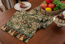 2 pcs Floral Table Runner with Tassels - Jacquard Green Farmhouse Style (33x120cm)