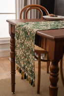 2 pcs Floral Table Runner with Tassels - Jacquard Green Farmhouse Style (33x120cm)