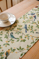 Birds & Branch Table Runner - Jacquard Woven Beige with Tassels(33X180CM)