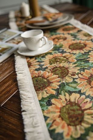 2 PCS Sunflower Table Runner with Fringe - Jacquard Woven Cotton Blend (30x140cm)