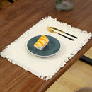 4 PCS Beige Cotton Linen Placemat with Fringe - Solid Color Table Mat for Dining (30x30cm)