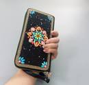 Black Ethnic Style Beaded Clutch - Handmade Retro Wallet Style 1