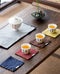 Brown Chinese Style Linen Coasters - Set of 5, Hand-Embroidered Tea Mats (9x9cm)