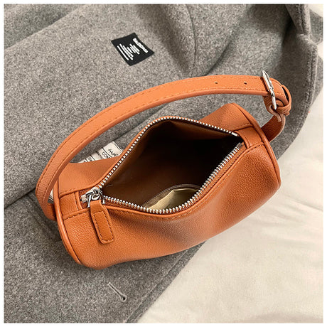 Beige Minimalist Shoulder Bag - High-End Cylindrical Design