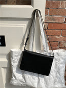 Black Minimalist Flap Shoulder Bag-Elegant Women's Double-Layer Crossbody