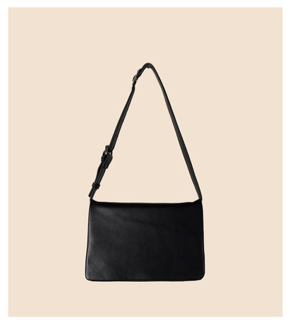 Black Minimalist Flap Shoulder Bag-Elegant Women's Double-Layer Crossbody
