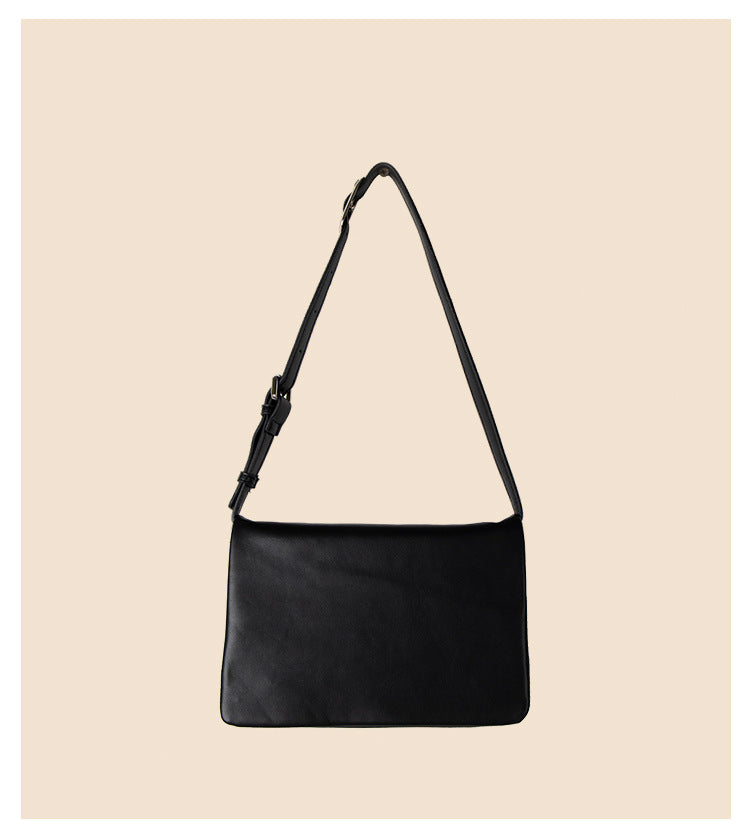 Black Minimalist Flap Shoulder Bag-Elegant Women's Double-Layer Crossbody