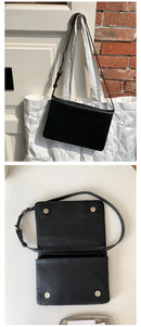 Black Minimalist Flap Shoulder Bag-Elegant Women's Double-Layer Crossbody