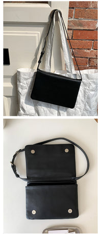 Black Minimalist Flap Shoulder Bag-Elegant Women's Double-Layer Crossbody