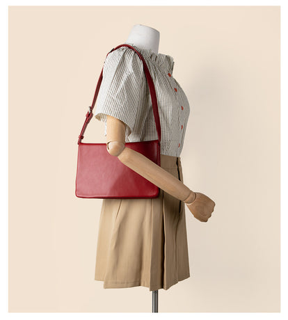 Red Minimalist Flap Shoulder Bag-Elegant Women's Double-Layer Crossbody