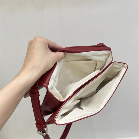 Red Minimalist Flap Shoulder Bag-Elegant Women's Double-Layer Crossbody