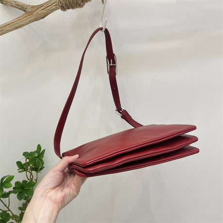 Red Minimalist Flap Shoulder Bag-Elegant Women's Double-Layer Crossbody