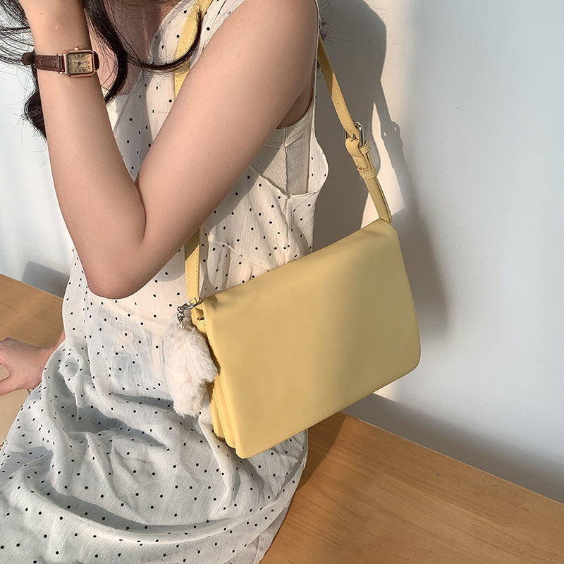 Yellow Minimalist Flap Shoulder Bag-Elegant Women's Double-Layer Crossbody