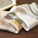 Beige Pure Silk Scarf - Elegant Flower Design, Square Handkerchief (Style 12)