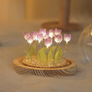 (Thirteen Purple Tulips) Glowing Tulip Dome Lamp -  Wooden Base, Bedside Table Decoration