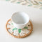 (Green Leaf Pattern) Set of 5 Rattan & Shell Coasters - Decorative & Heat Resistant