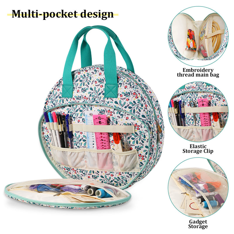Blue leaves Multi-Compartment Embroidery Bag - Keep Your Projects Organized