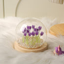 (Sixteen Purple Tulips) Glowing Tulip Dome Lamp -  Wooden Base, Bedside Table Decoration