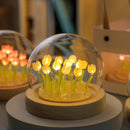 (Twenty Yellow Tulips) Glowing Tulip Dome Lamp -  Wooden Base, Bedside Table Decoration