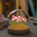 (Twenty Purple Tulips) Glowing Tulip Dome Lamp -  Wooden Base, Bedside Table Decoration