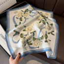 Blue Flowers Women's Floral Print Mulberry Silk Shawl, 53cm (Style 2)