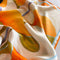 Orange Lotus Leaf Women's Floral Print Mulberry Silk Shawl, 53cm (Style 5)