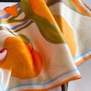 Orange Lotus Leaf Women's Floral Print Mulberry Silk Shawl, 53cm (Style 5)