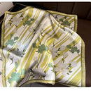 Green Flowers 53cm Silk Scarf - 100% Mulberry Silk, Floral Print, Women's Square Scarf Shawl (Style 2)