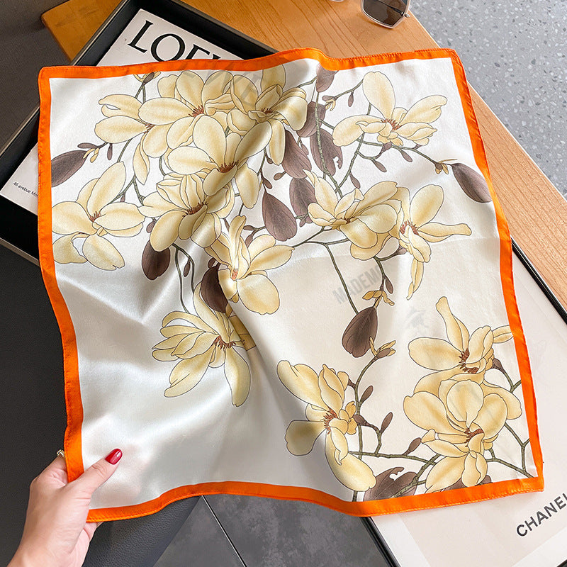 Orange Corner 53cm Silk Scarf - 100% Mulberry Silk, Floral Print, Women's Square Scarf Shawl (Style 3)