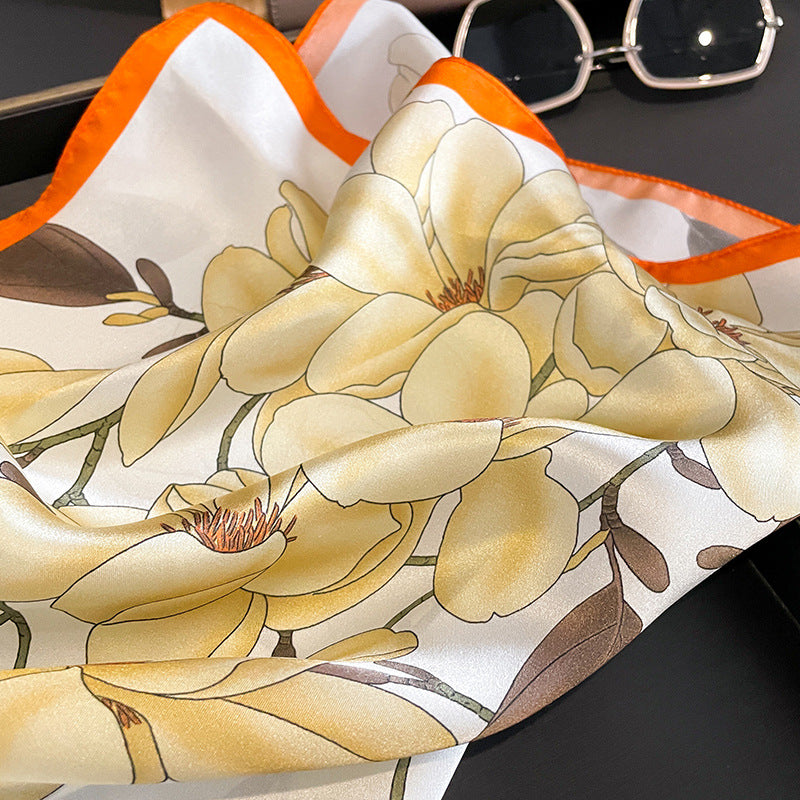 Orange Corner 53cm Silk Scarf - 100% Mulberry Silk, Floral Print, Women's Square Scarf Shawl (Style 3)