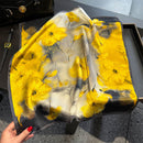 Yellow Flower Black Background 53cm Silk Scarf - 100% Mulberry Silk, Floral Print, Women's Square Scarf Shawl (Style 5)