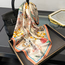 Orange 53cm Silk Scarf - 100% Mulberry Silk, Floral Print, Women's Square Scarf Shawl (Style 6)
