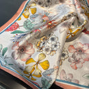 Orange 53cm Silk Scarf - 100% Mulberry Silk, Floral Print, Women's Square Scarf Shawl (Style 6)