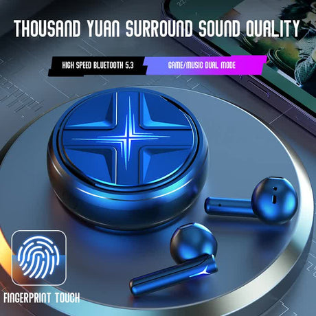Blue Bluetooth 5.3 Wireless Earbuds - Hi-Fi Audio, Comfortable In-Ear, Fingerprint Touch