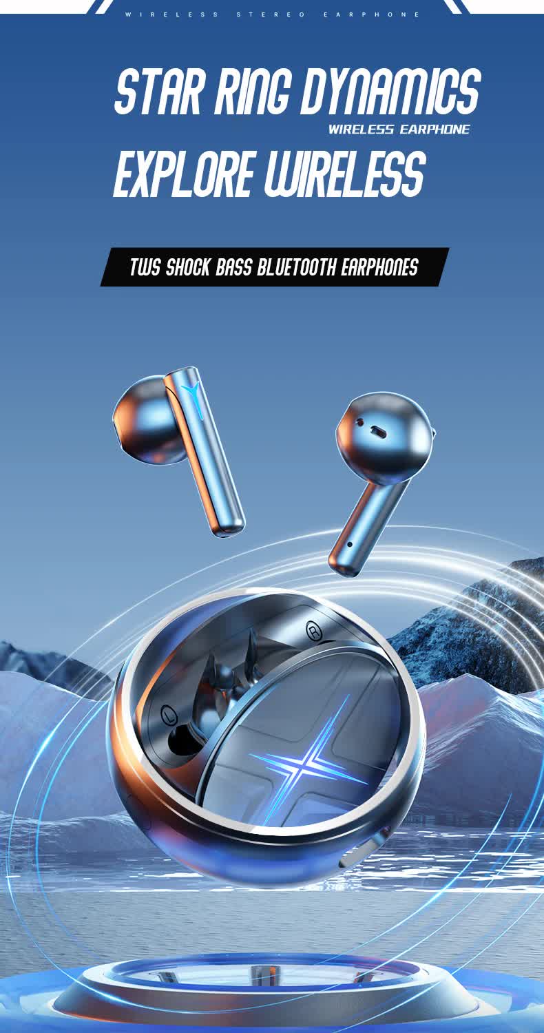 Blue Bluetooth 5.3 Wireless Earbuds - Hi-Fi Audio, Comfortable In-Ear, Fingerprint Touch