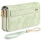 Green Embossed Design Large Capacity Vegan Leather Wallet with Wristlet