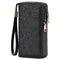 Black Embossed Design Large Capacity Vegan Leather Wallet with Wristlet