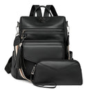Black Fashionable Women's Backpack Set - With Coin Purse and Tassels