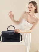 Black Elegant crocodile embossed clutch - with metal top handle and shoulder strap